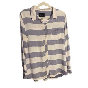 Rails 100% Rayon Long Sleeve Button Sleeve Button Down Blue & White Striped Shir